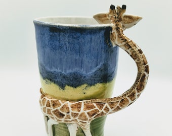 Tri-color Giraffe Vase or Mug, Sculpted Ceramic