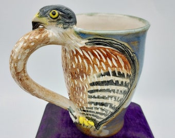 Cooper's Hawk Raptor Mug in Soft Blue