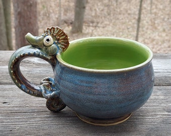 Ceramic Seahorse Mug in Soft Blue and Green