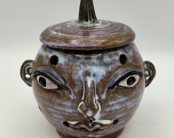 Garlic Keeper Face Jar, Pearly Glaze