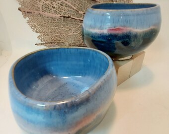 Pair of Large Yunomi Tea Bowls in Blue