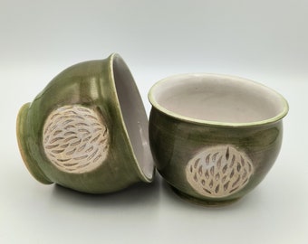 Set of Two Yunomi Tea, Matcha, Chawan Bowls in Spring Green