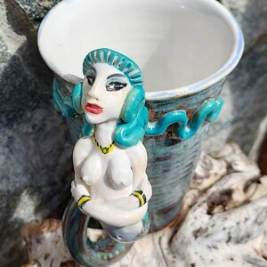 Mermaid Mug with 2 Handles in White and Blues Sculpture image 2