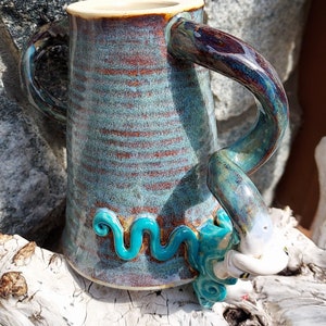 Mermaid Mug with 2 Handles in White and Blues Sculpture image 8