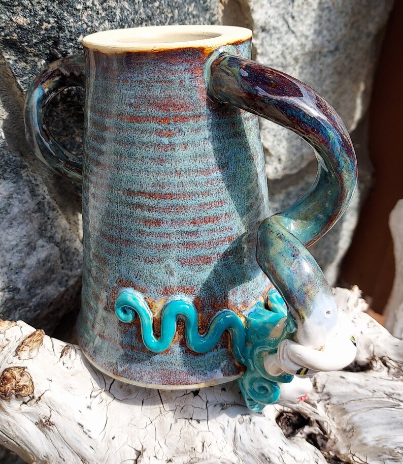 Mermaid Mug with 2 Handles in White and Blues Sculpture image 8