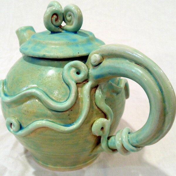 Teapot - Squid Octopus Tea Pot Gorgeous Sea Green Stoneware