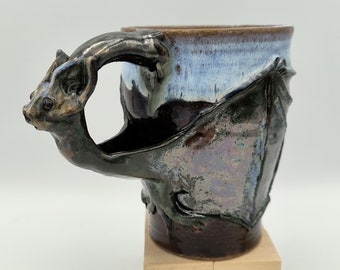 Stunning Bat Mug, in Iridescent, Metallic glaze, Ceramic