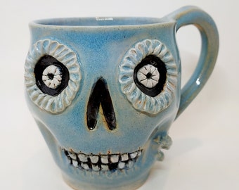 Blue Skull Ceramic Mug- Large Stoneware