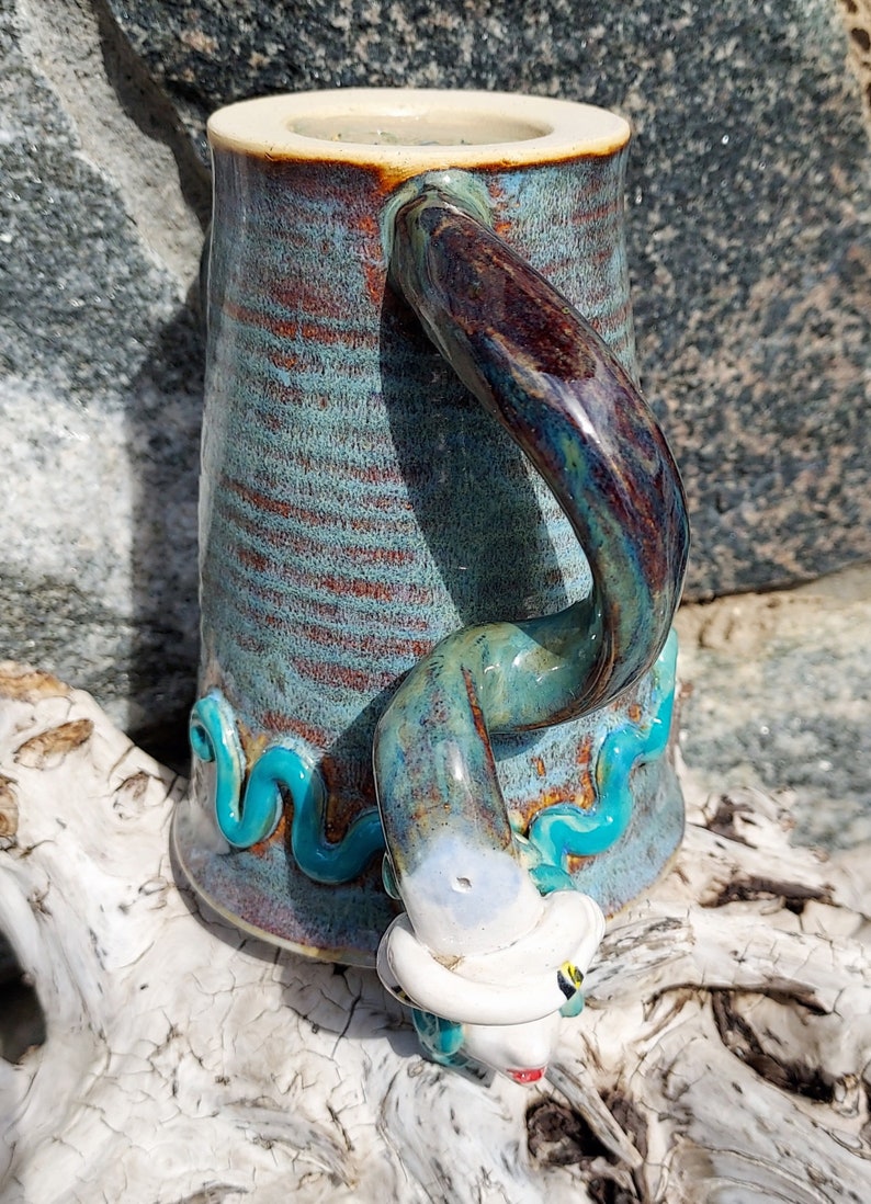 Mermaid Mug with 2 Handles in White and Blues Sculpture image 7