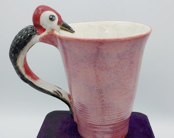 Red-bellied Woodpecker Mug in Pink and White
