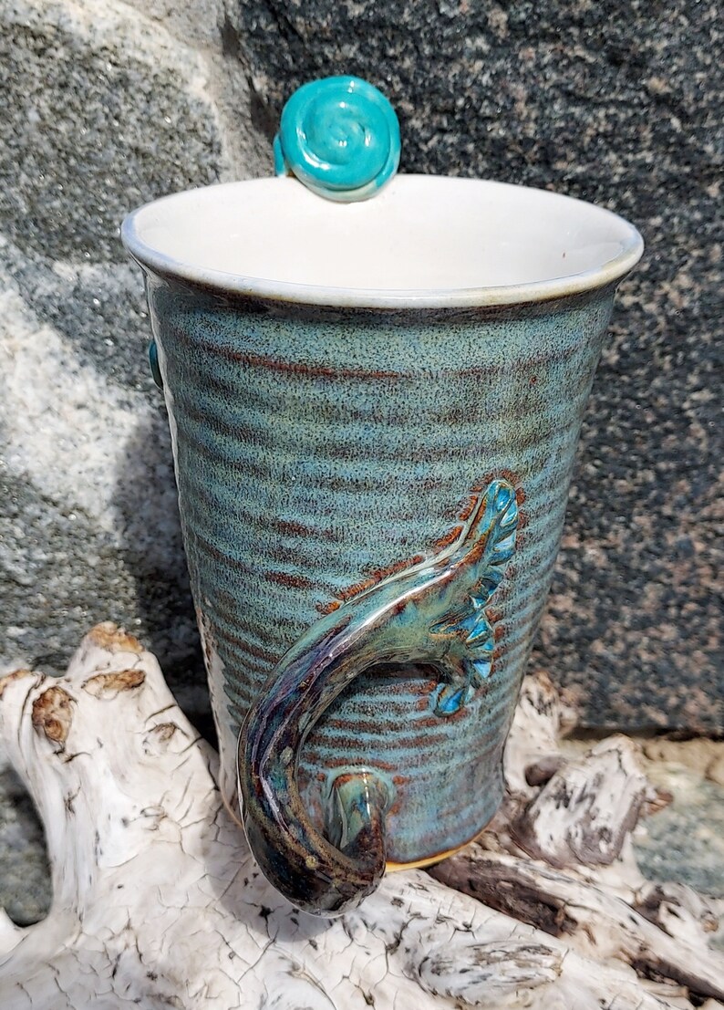 Mermaid Mug with 2 Handles in White and Blues Sculpture image 6
