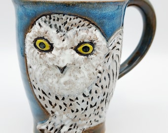 Snowy Arctic Owl Mug, Stoneware Ceramic