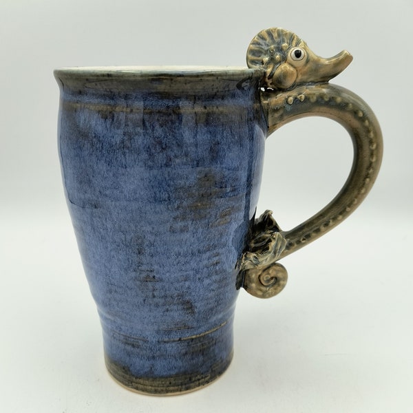 Tall Seahorse Mug in Rich Blue