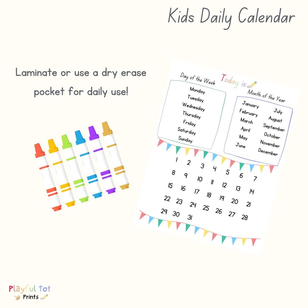 Kids Daily Calendar Printable Traceable Calendar Printable Morning ...