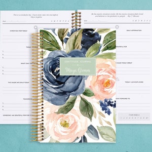 GRATITUDE JOURNAL | Journal for Women | Healing Journal | Self Care Journal I Personalized Gratitude Journal | Navy Blush Roses