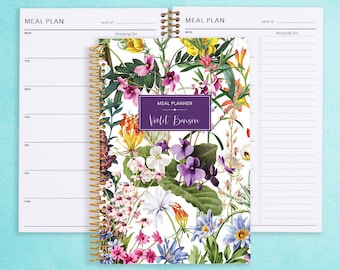 PERSONALIZED weekly meal planner | weekly meal planner notebook | physical meal planner | weekly food planner | colorful florals white