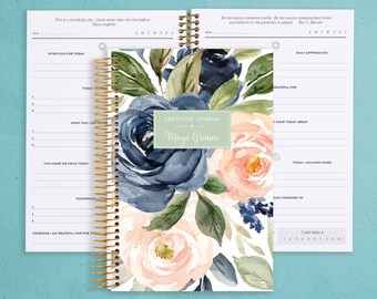 GRATITUDE JOURNAL | Journal for Women | Healing Journal | Self Care Journal I Personalized Gratitude Journal | Navy Blush Roses