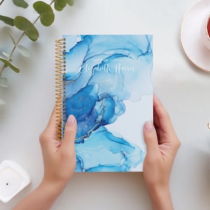 Personalized Gratitude Journal, Daily Prompts, Journal for Women, Mental Health Journal, 6x9 Blue Abstract Ink