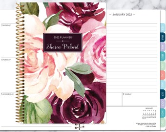 agenda 2022 2023 | personalized planner | 12 month planner | add monthly tabs | custom weekly planner | daytimer | plum blush roses