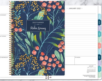 2023 planner | 2022-2023 calendar | weekly student planner add monthly tabs | personalized planner agenda daytimer | navy watercolor floral