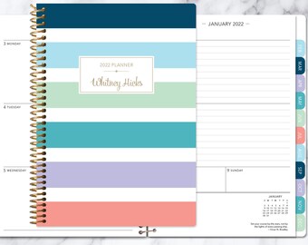 2021 2022 planner 12 month calendar | add monthly tabs weekly student planner | personalized planner agenda daytimer | colorful stripes big