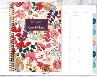 MONTHLY PLANNER notebook | 2022 2023 no weekly view | choose your start month | 12 month calendar monthly tabs | purple pink floral