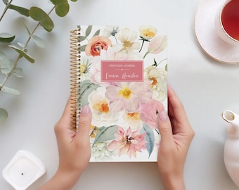GRATITUDE JOURNAL | Daily Journal with Prompts | Affirmation Journal I Personalized Gratitude Journal | Flirty Florals Blush | No Tariffs