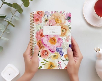 Personalized Gratitude Journal, Daily Prompts, Journal for Women, Mental Health Journal, 6x9 Flirty Florals Colorful, No Tariffs