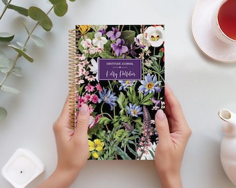 GRATITUDE JOURNAL, Manifestation Journal, Daily Mindfulness Planner, Personalized Wellness Journal, Colorful Florals Black, No Tariffs