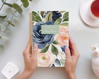 GRATITUDE JOURNAL | Journal for Women | Healing Journal | Self Care Journal I Personalized Gratitude Journal | Navy Blush Roses