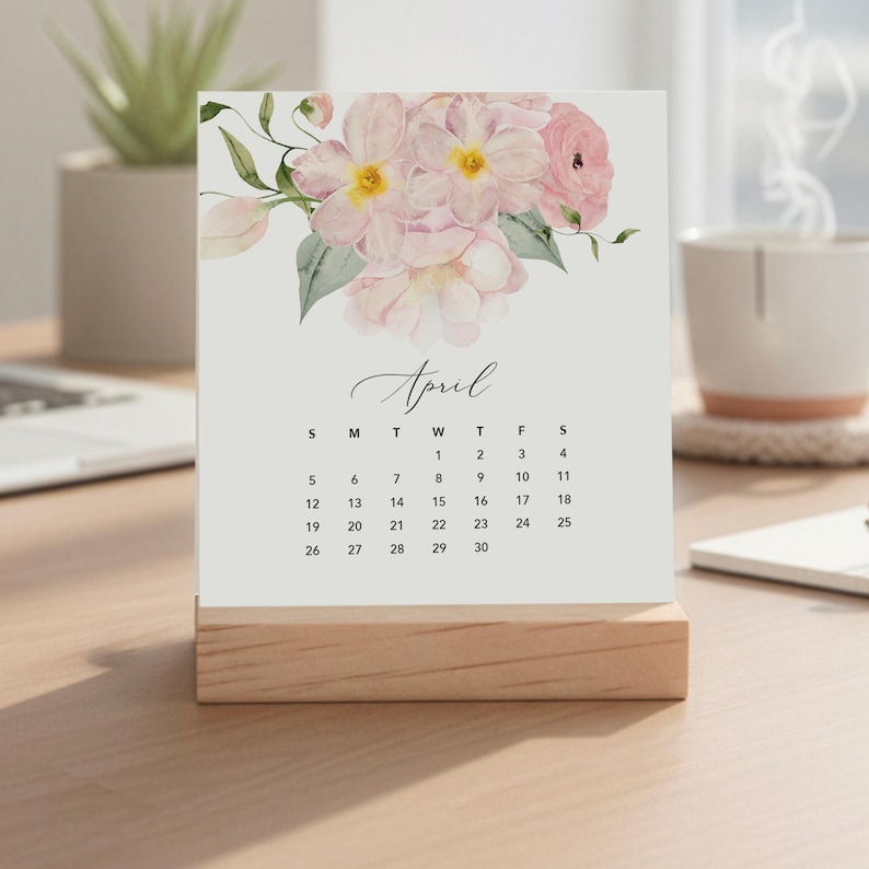 Flirty Florals Desk Calendar With Wood Stand | 2026-2027 Choose Your Start Month | Mother's Day Gift | Office Decor - NO TARIFFS Bild 6
