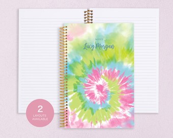 personalized NOTEBOOK | dotted journal | travel journal | dot grid notebook | lined | spiral notebook | vibrant spiral tie dye