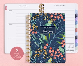 2025 Planner - 2024-2025 Calendar Planner - Weekly Student Planner - Personalized Planner - Best Planners - Agenda - Navy Watercolor Floral