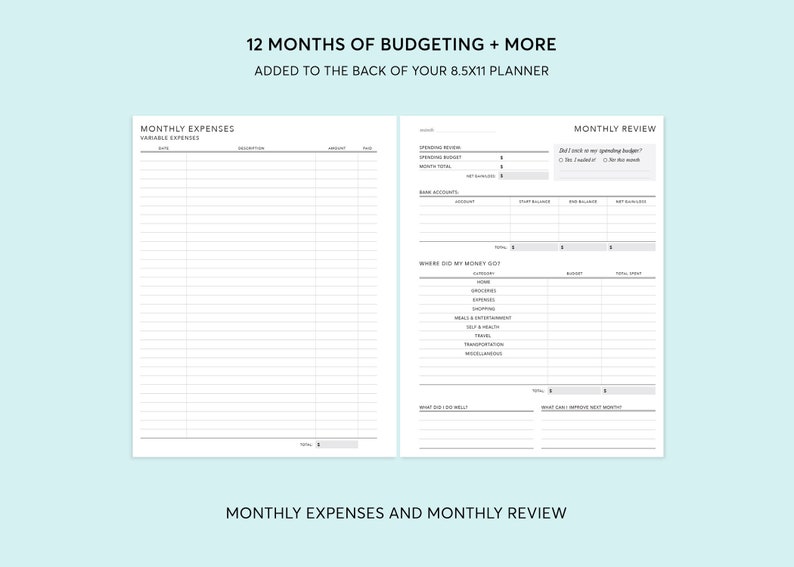 8.5x11 BUDGET/FINANCE SECTION to be added to back of planner image 2