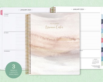 8.5x11 weekly planner  2024 2025 | choose your start month | 12 month calendar | LARGE WEEKLY PLANNER | neutral watercolor gradient