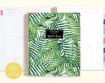 8.5x11 MONTHLY PLANNER notebook | 2024 2025 no weekly view | choose your start month | 12 month calendar | green tropical palms