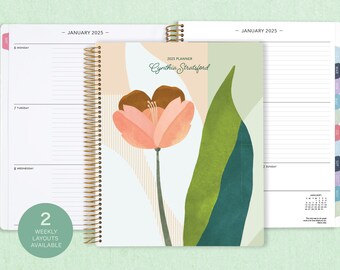 8.5x11 Weekly Planner 2025 - Choose Your Start Month - 12 Month Calendar - LARGE WEEKLY PLANNER - Abstract Florals Multicolor