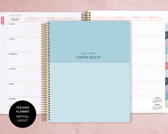 8.5x11 VERTICAL TEACHER PLANNER for men | 2024-2025 lesson plan calendar | personalized teacher planbook | light blue color block