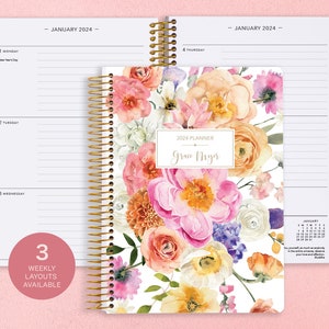 2025 Personalized Weekly Planner | 12 Month Calendar | 6x9 Weekly Planner 2024-2025 | Custom Agenda | 2025 Planner | Flirty Florals Colorful