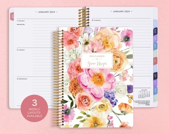 2025 Personalized Weekly Planner | 12 Month Calendar | 6x9 Weekly Planner 2024-2025 | Custom Agenda | 2025 Planner | Flirty Florals Colorful