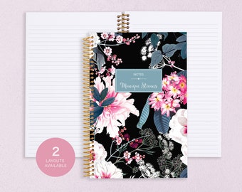personalized NOTEBOOK | lined journal | travel journal | dot grid notebook | lined | spiral notebook | black pink elegant floral