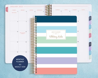 MONTHLY PLANNER | 2024 2025 no weekly view | choose your start month | 12 month calendar monthly tabs personalized | colorful big stripes