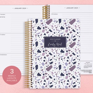 Academic Planner 2024-2025 Calendar - Weekly Student Planner - Add Monthly Tabs - Personalized Planner Agenda - Purple Terrazzo