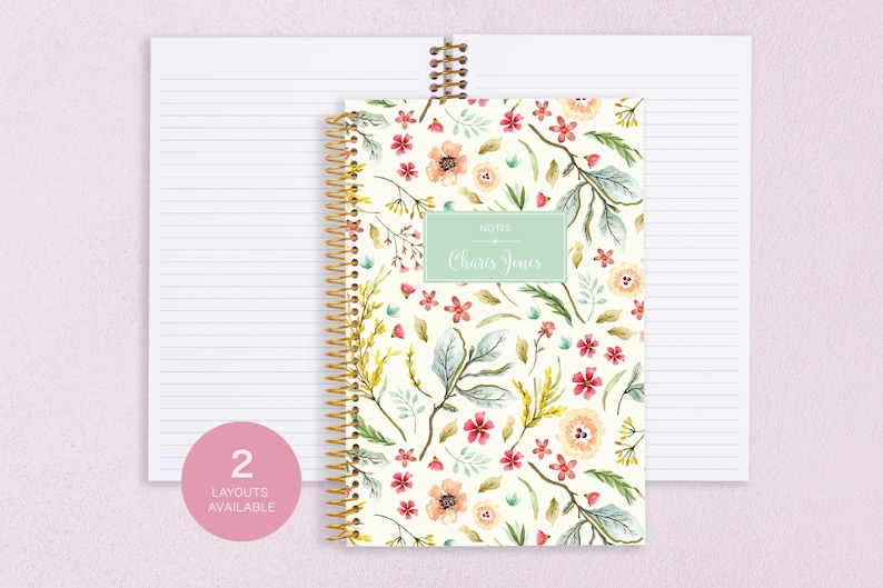 travel journal NOTEBOOK personalized journal doted notebook personalized gift blank spiral notebook meadow floral image 1
