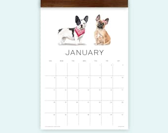 Dog Wall Calendar with Wood Hanger 11x16 Inch - Custom Start Month, Refill Sheets Available - Dog Lovers Gift - NO TARIFFS