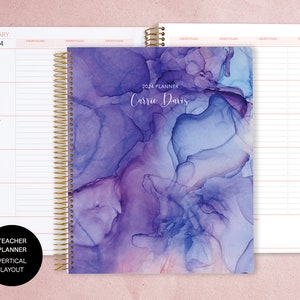 VERTICAL TEACHER PLANNER | teacher planner 8.5x11 | 2024-2025 lesson plan calendar | personalized teacher planbook | purple flowing ink