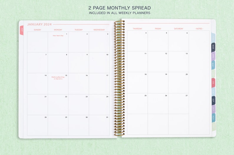 8.5x11 weekly planner 2024 2025 choose your start month 12 month calendar LARGE WEEKLY PLANNER navy blush roses image 5
