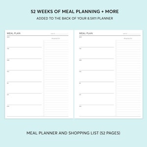 8.5x11 MEAL PLANNING SECTION to be added to back of planner image 1