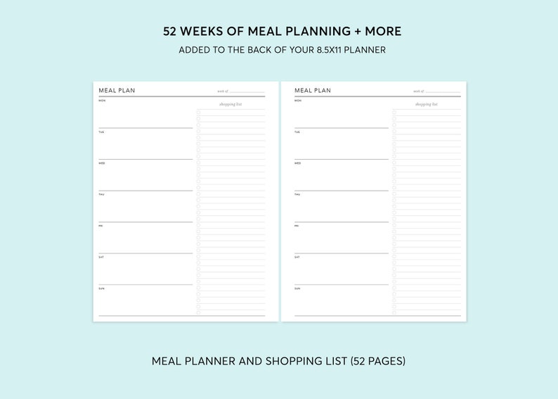 8.5x11 MEAL PLANNING SECTION to be added to back of planner image 1