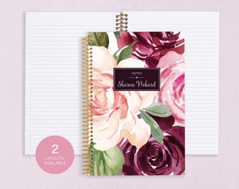 journal NOTEBOOK | personalized lined notebook | travel journal | dot grid notebook | personalized gift | plum blush roses